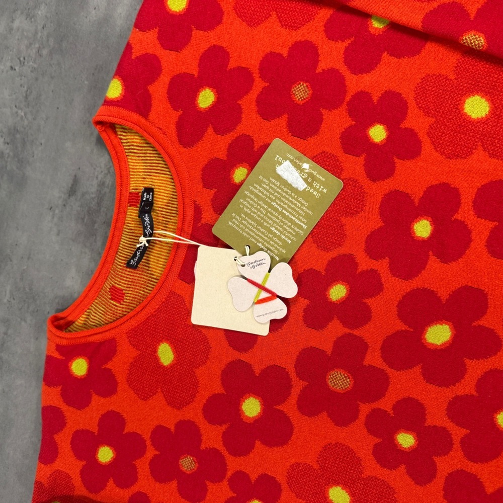 Gudrun Sjoden Sweater Womens L Polli Orange Red Floral Organic Cotton NEW Indie - Picture 4 of 9